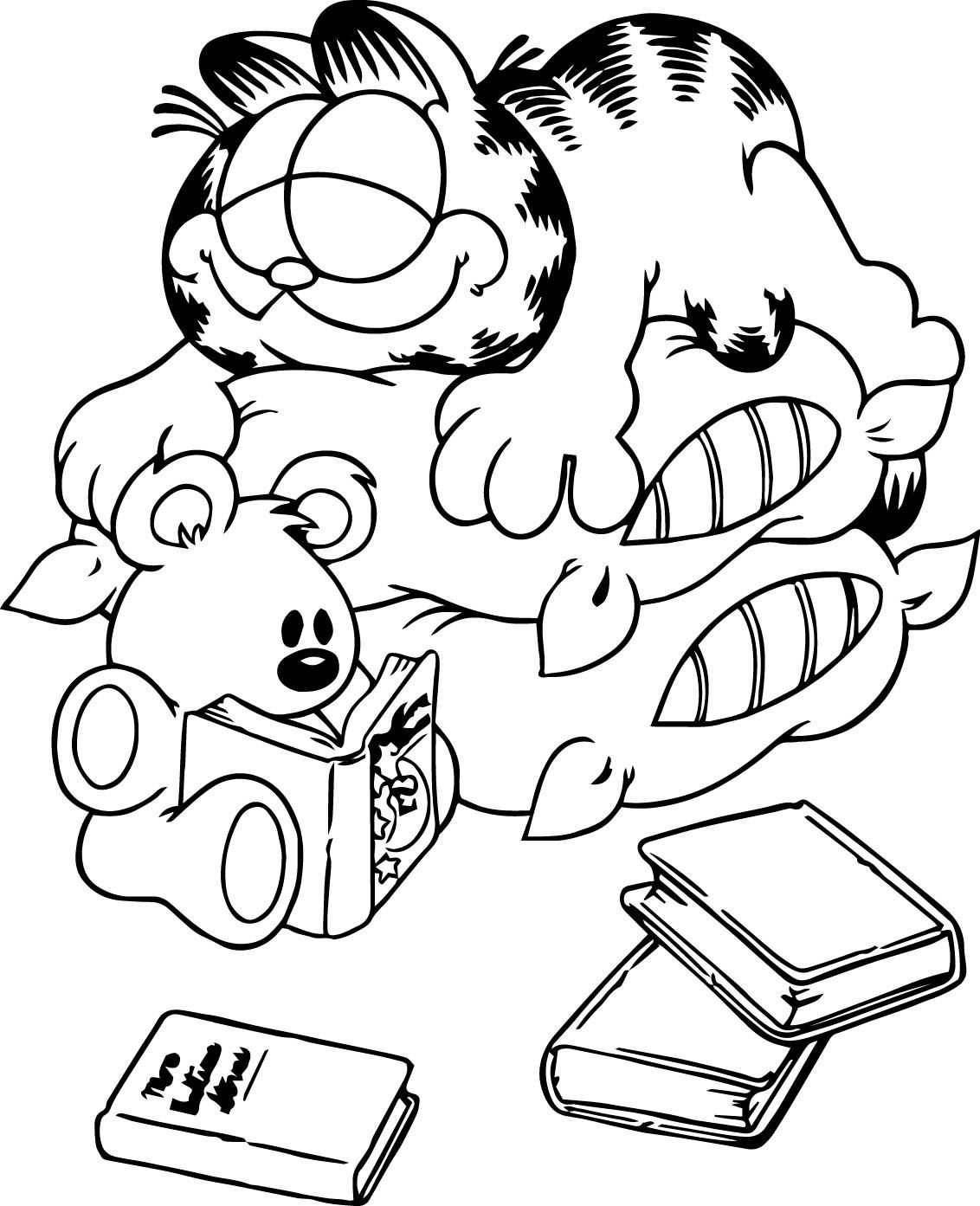 Desenho Pdf do Garfield Dormindo em Cima de Dois Travesseiros para Colorir