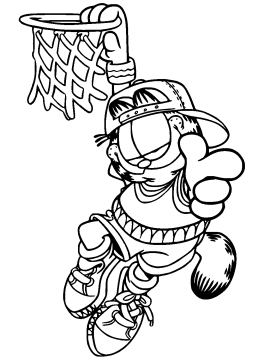 Desenho Pdf do Garfield Jogador de Basquete para Imprimir e Pintar