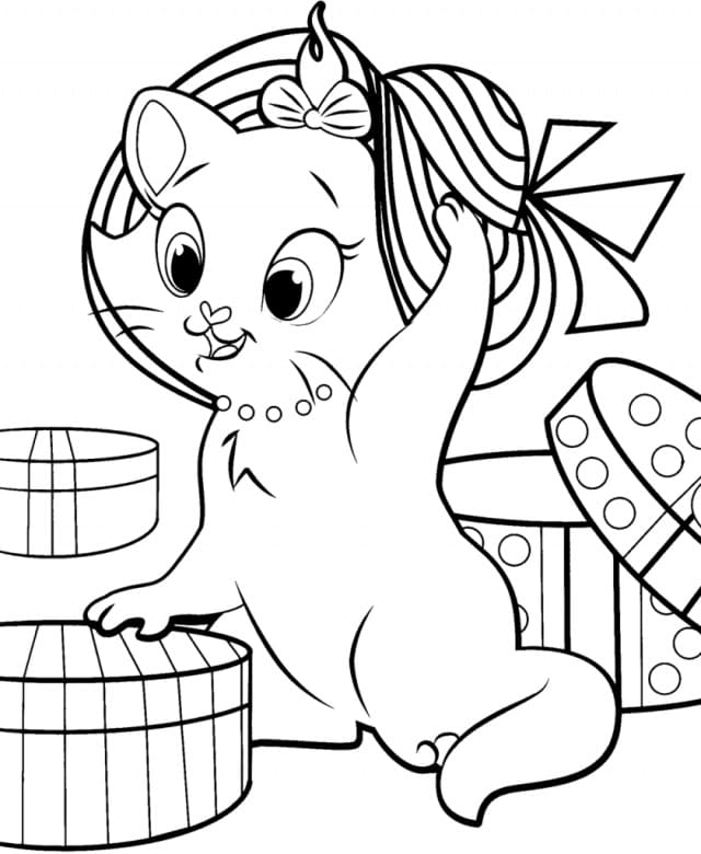 Desenho de Gatinha Marie com Chapéu para Colorir