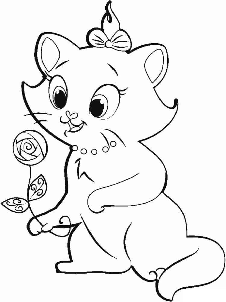 Desenho de Gatinha Marie com Flor para Colorir
