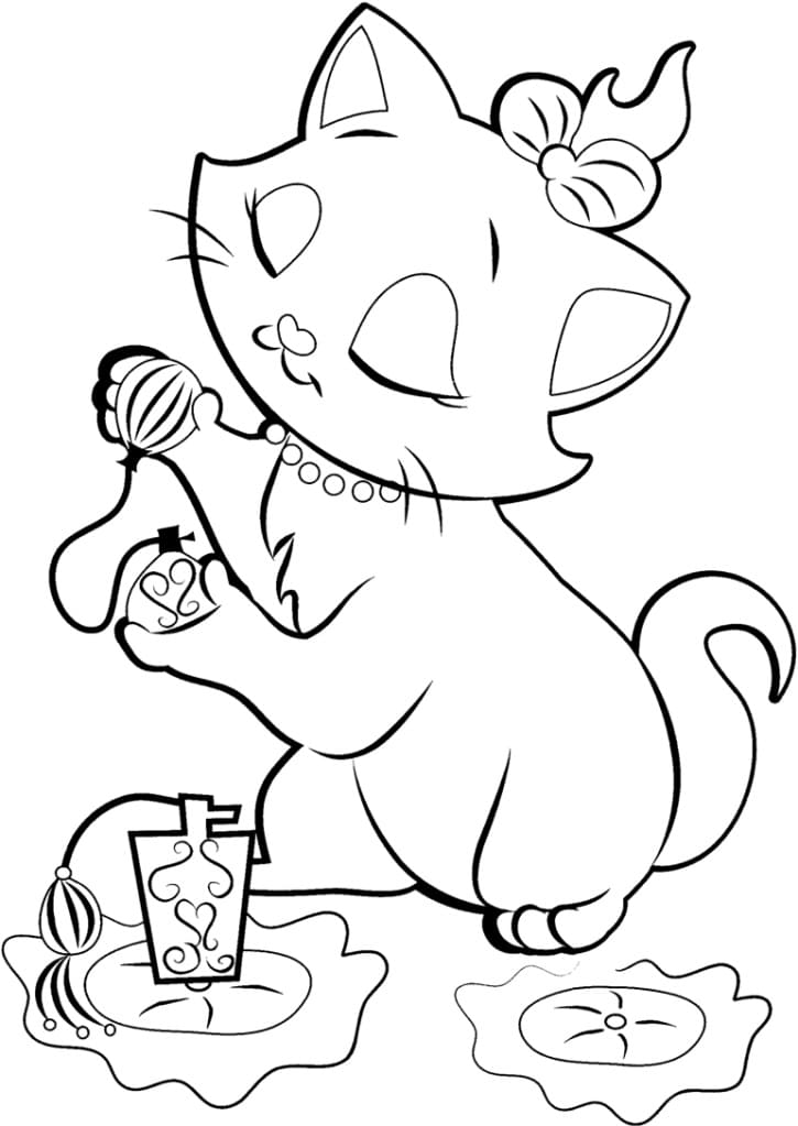 Desenho de Gatinha Marie com Perfume para Colorir