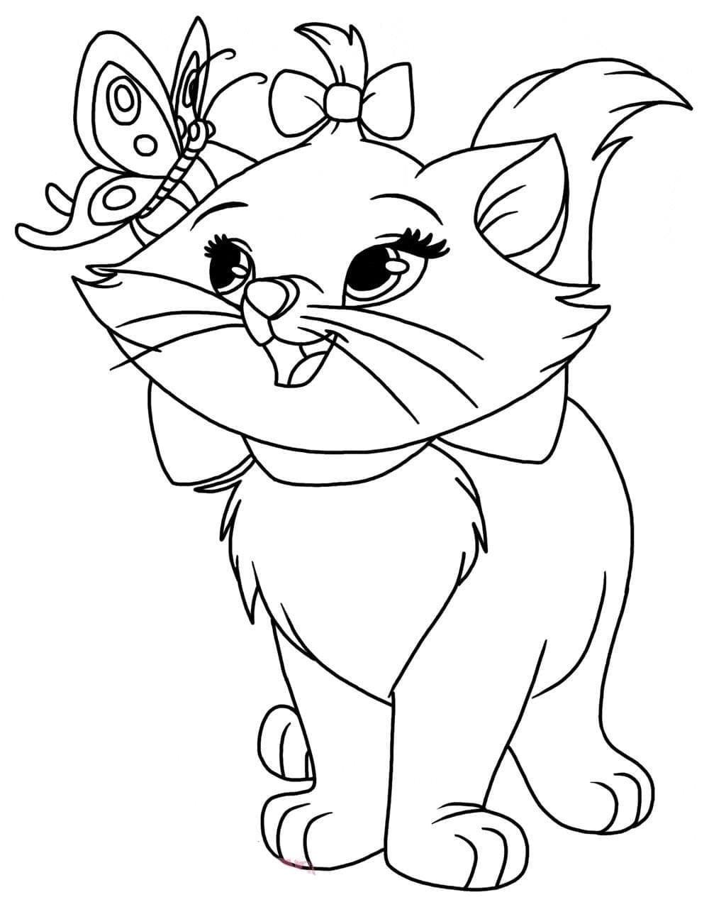 Desenho de Gatinha Marie e Borboleta para Colorir