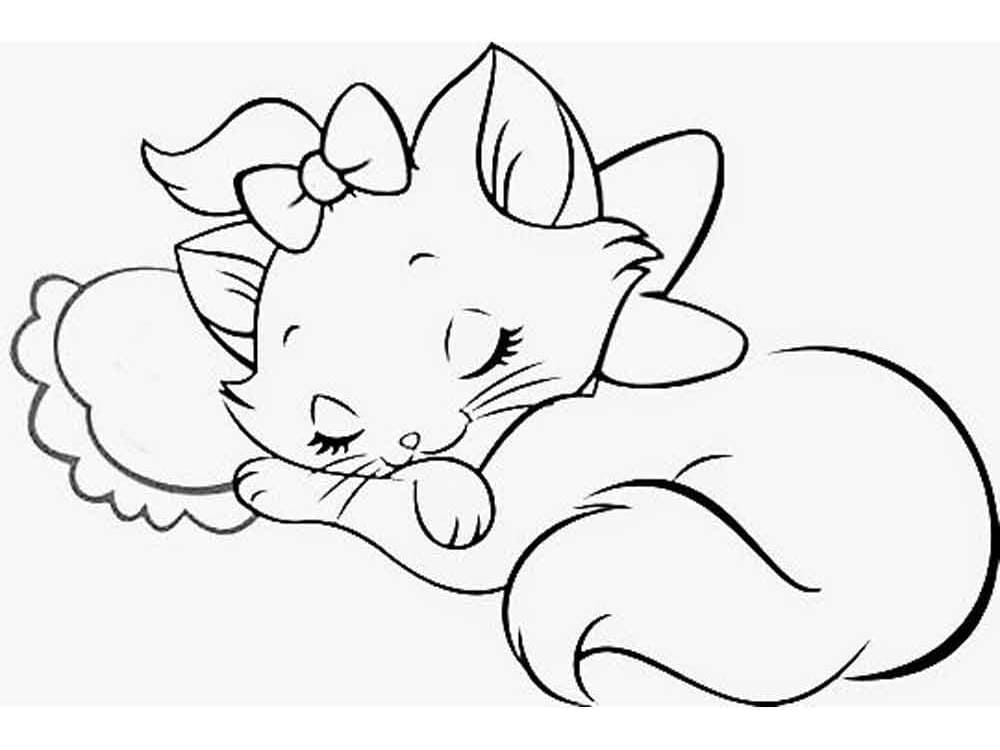 Desenho de Gatinha Marie Está Dormindo para Colorir