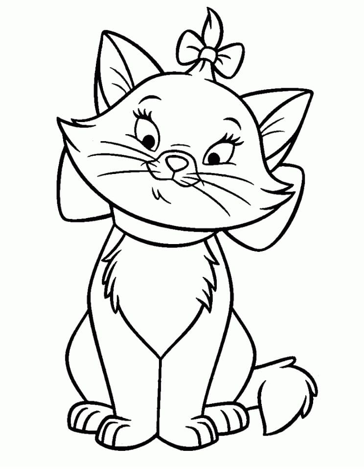 Desenho de Gatinha Marie Feliz para Colorir