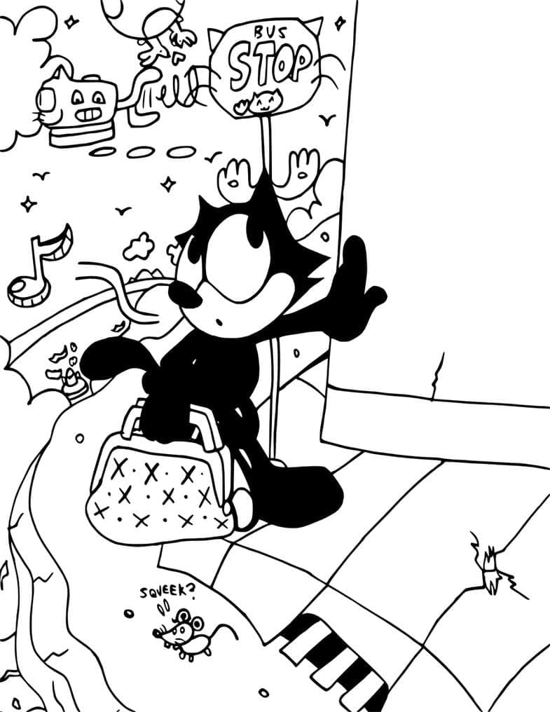Desenho de Gato Félix Infantil para Colorir