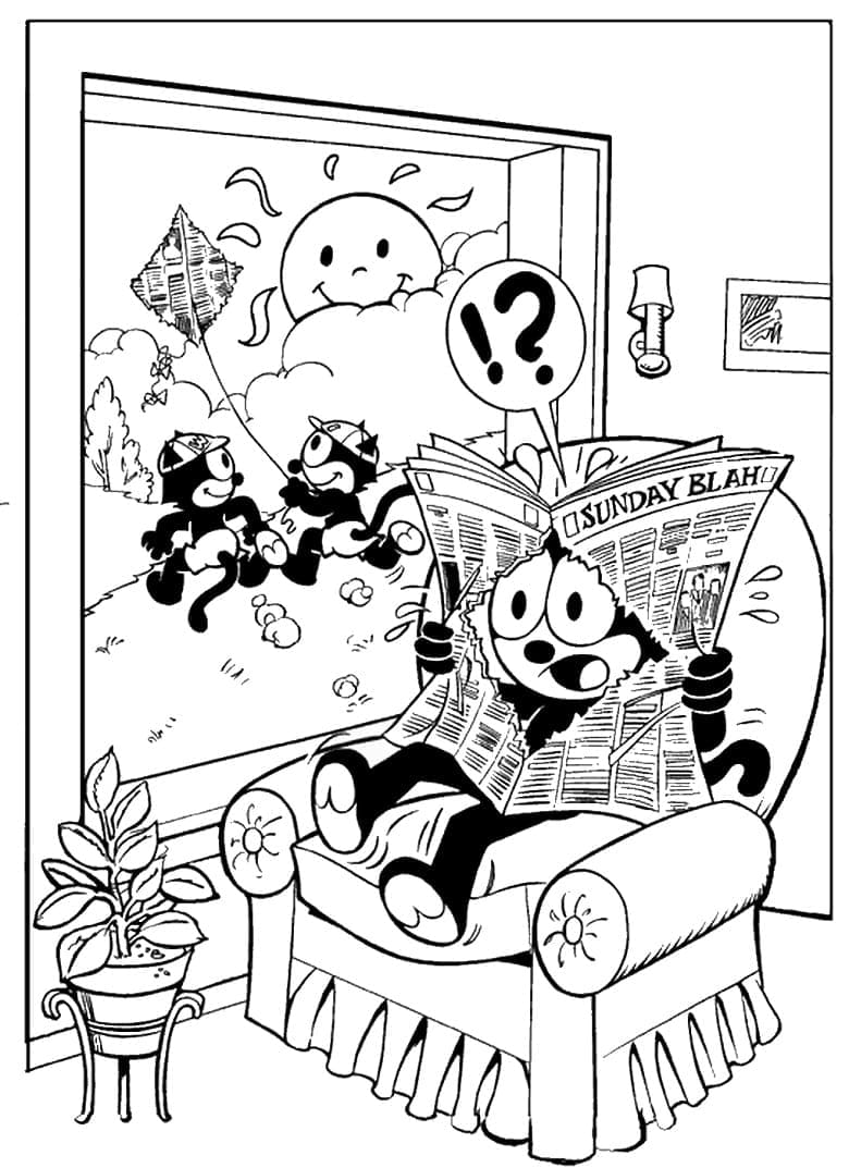 Desenho de Gato Félix para Imprimir Lápis de Cor