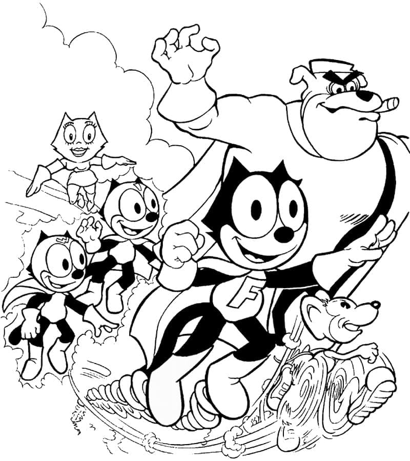 Desenho de Gato Félix para Pintar Giz de Cera