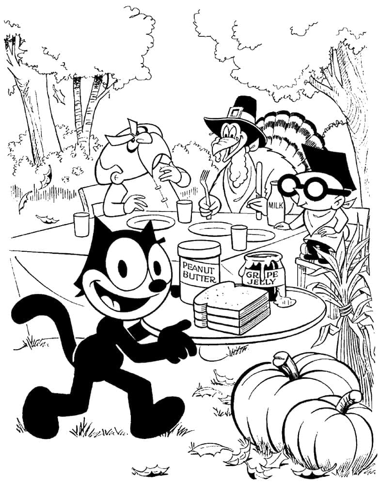 Desenho de Gato Félix Simples para Colorir