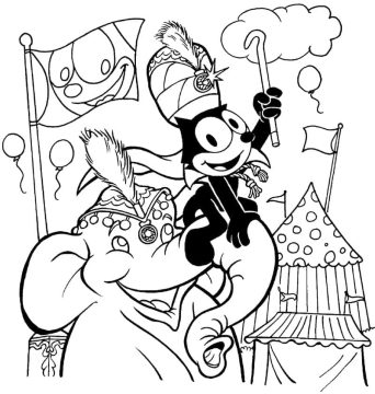 Desenho Gato félix e Elefante para Colorir
