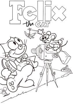 Desenho Gato félix e Rato para Colorir