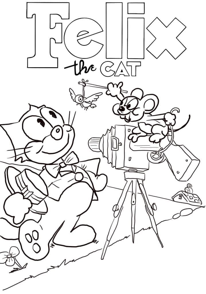 Desenho Gato Félix e Rato para Colorir