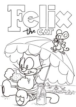 Desenho Gato félix na Praia para Colorir