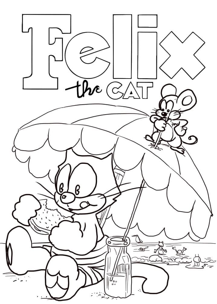 Desenho Gato Félix na Praia para Colorir