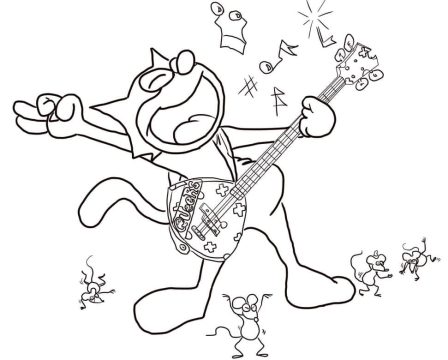 Desenho Gato félix Tocando violão para Colorir