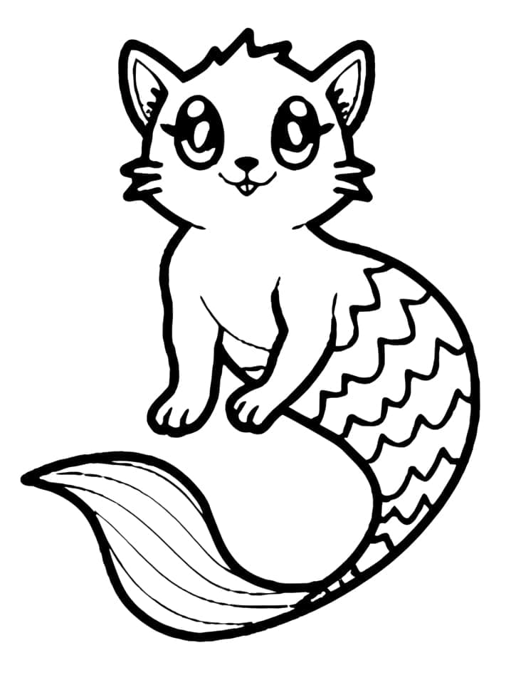 Desenho de Foto de Gato Sereia para Colorir