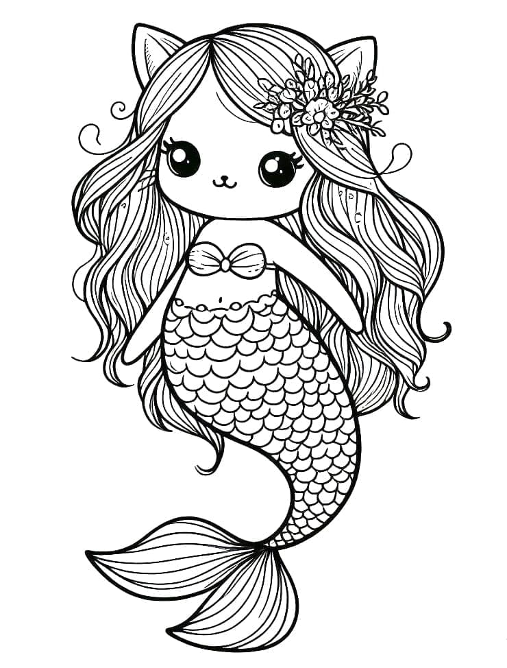 Desenho de Gatinha Sereia para Colorir