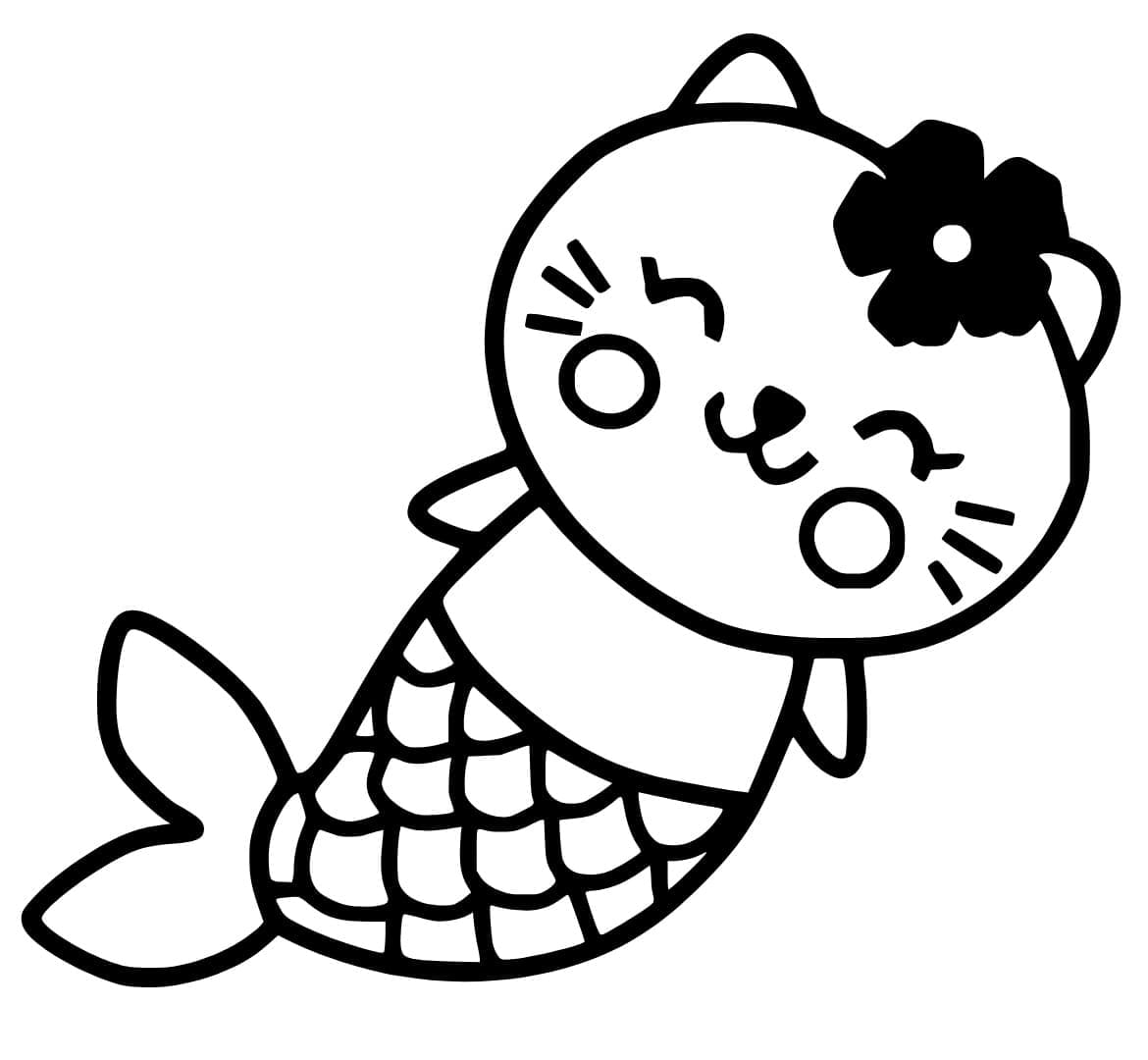 Desenho de Gato Sereia Fácil para Colorir