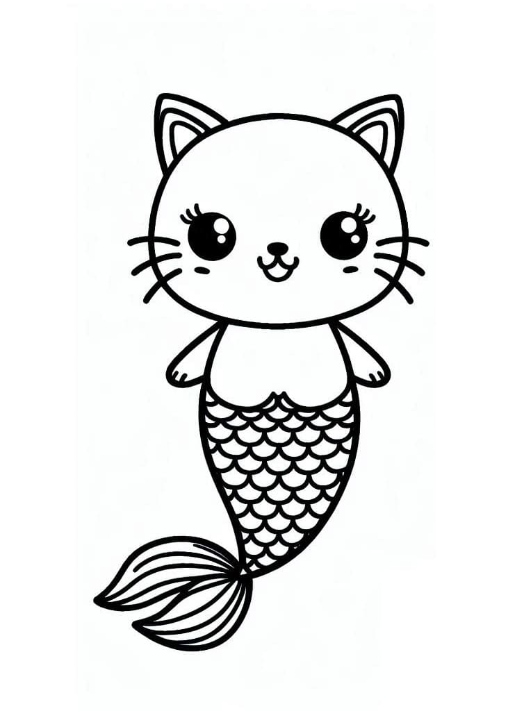 Desenho de Gato Sereia Imprimivel para Crianças para Colorir