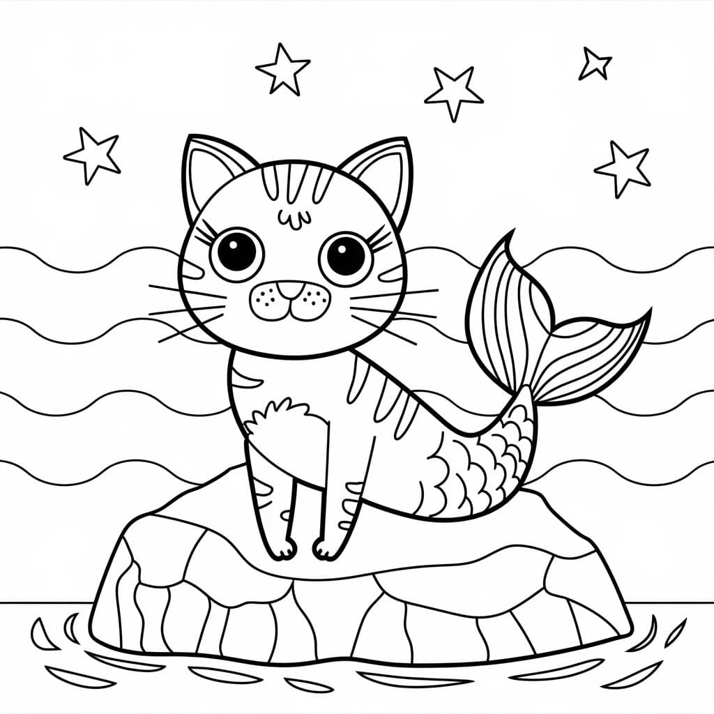Desenho de Gato Sereia para Crianças de 2 Ano para Colorir