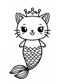 Desenho de Gato Sereia para crianças para Colorir