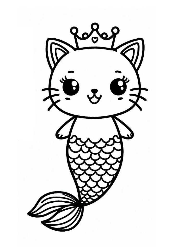 Desenho de Gato Sereia para Crianças para Colorir