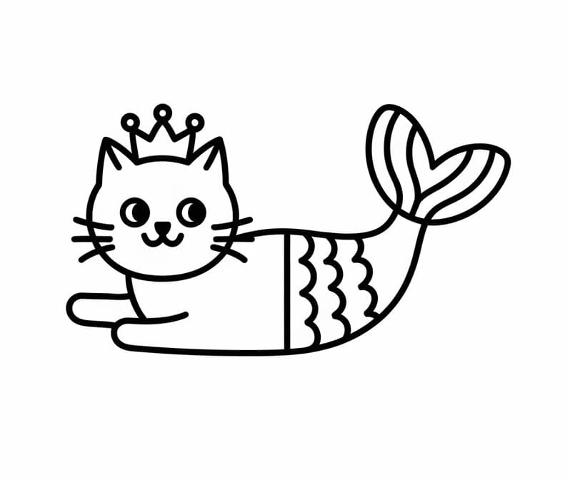 Desenho de Gato Sereia Simples para Colorir
