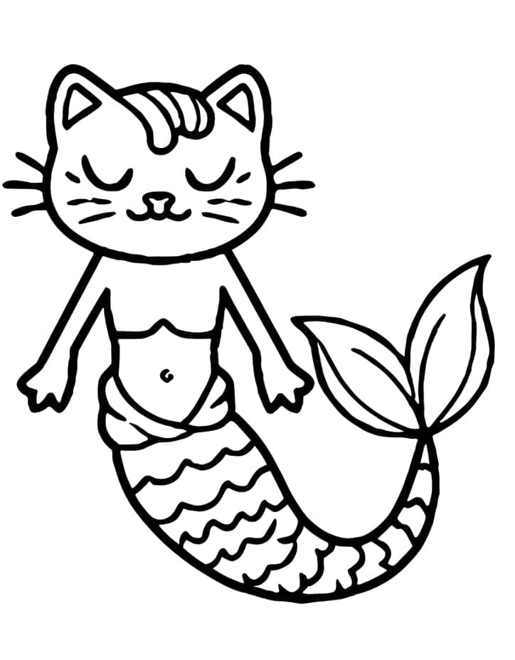 Desenho de Gato Sereia Sorridente para Colorir
