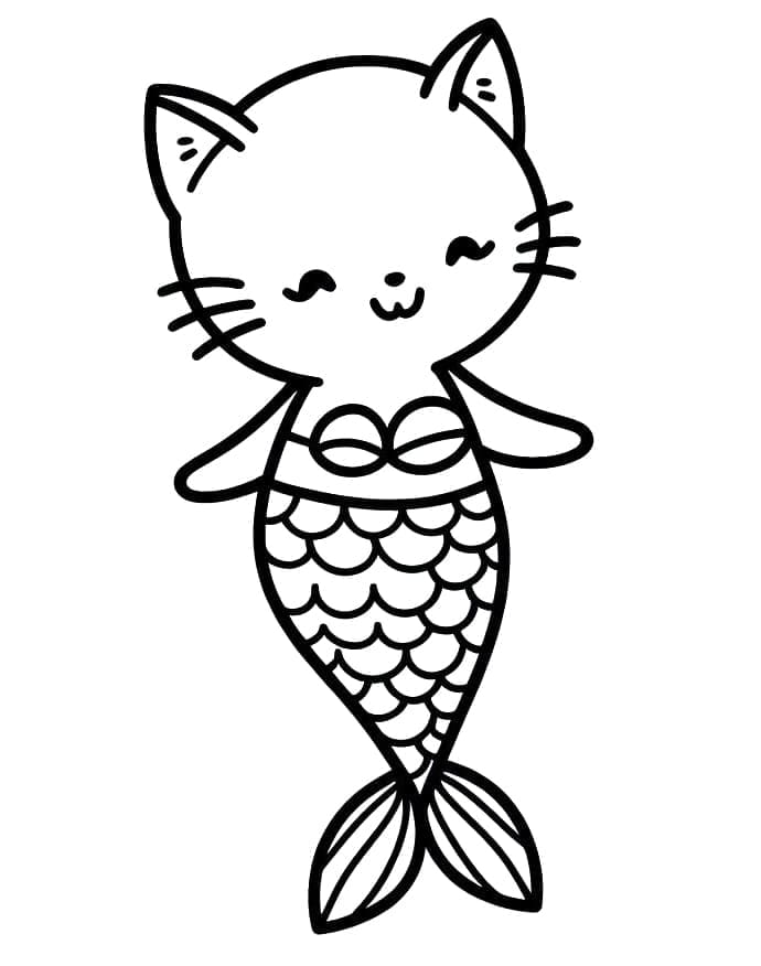 Desenho de Imagem de Gato Sereia para Colorir
