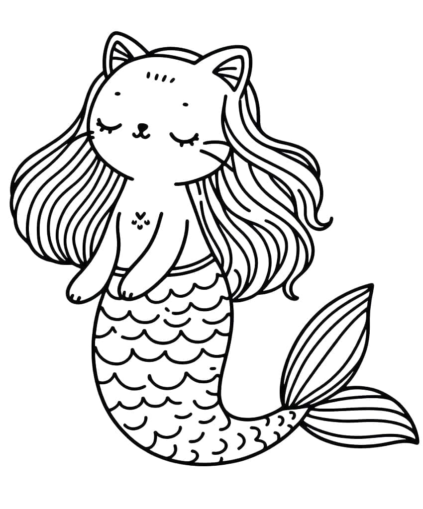 Desenhos de Gato Sereia para Colorir