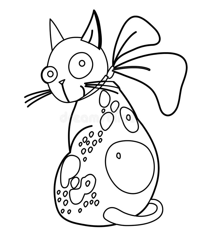 Desenho de Gato Fofinho com Laço para Colorir Grátis
