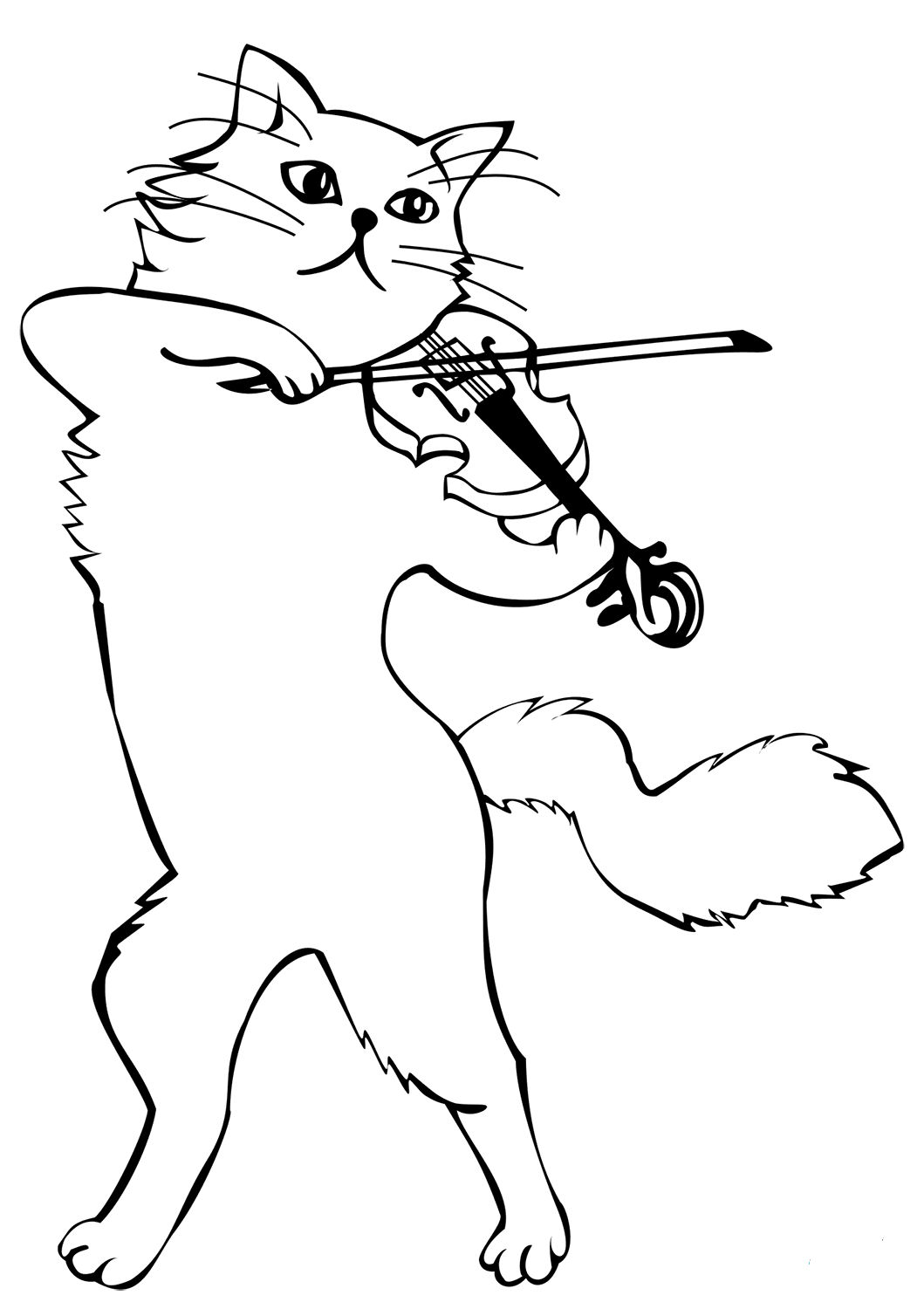 Desenho de Gato Músico Tocando Violino Grátis para Pintar