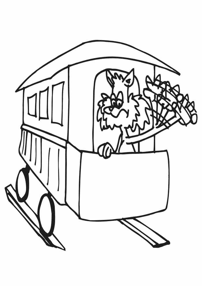 Desenho de Gato no Trem para Colorir