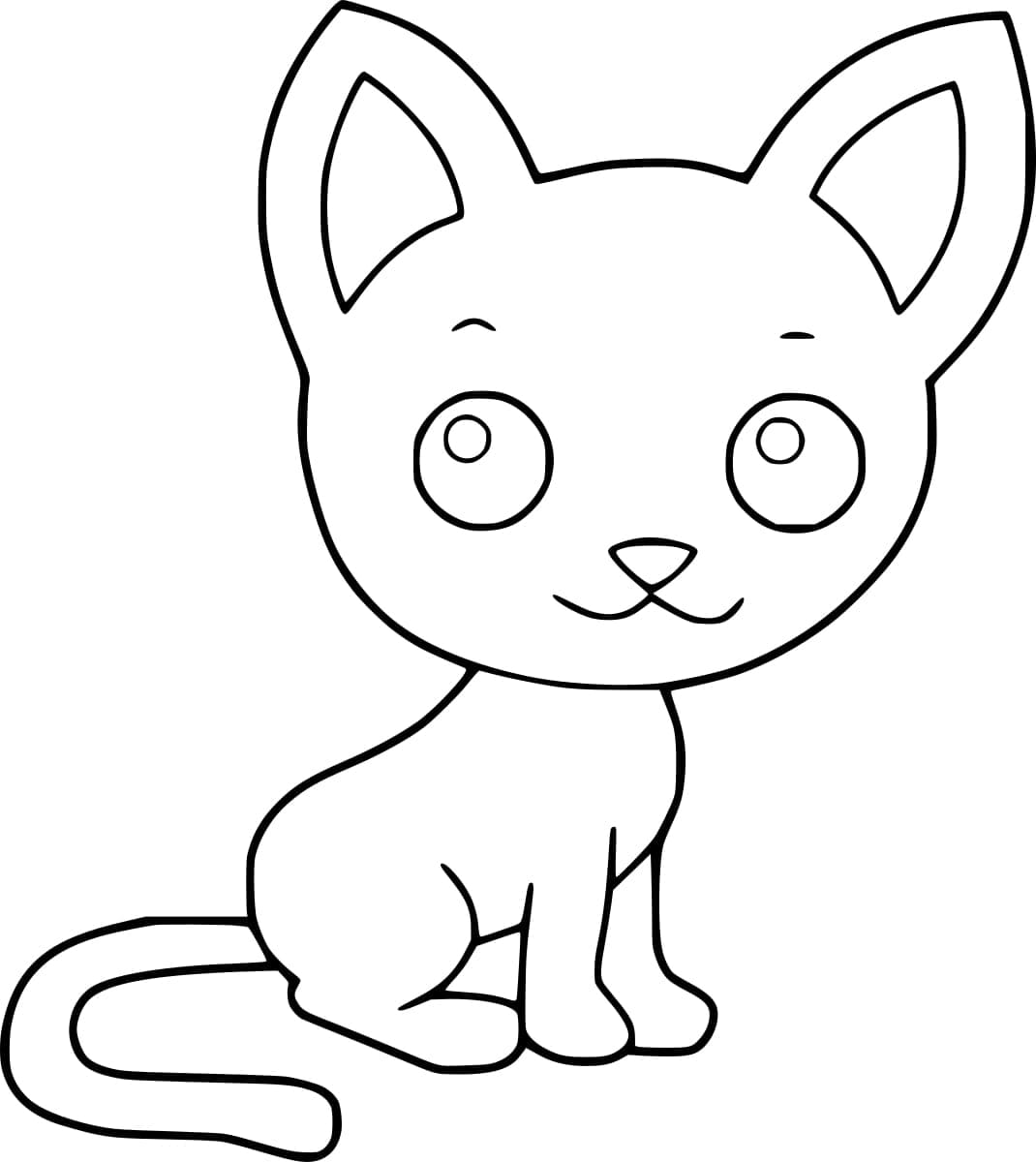 Desenho de Gato Simples e Fofo para Colorir