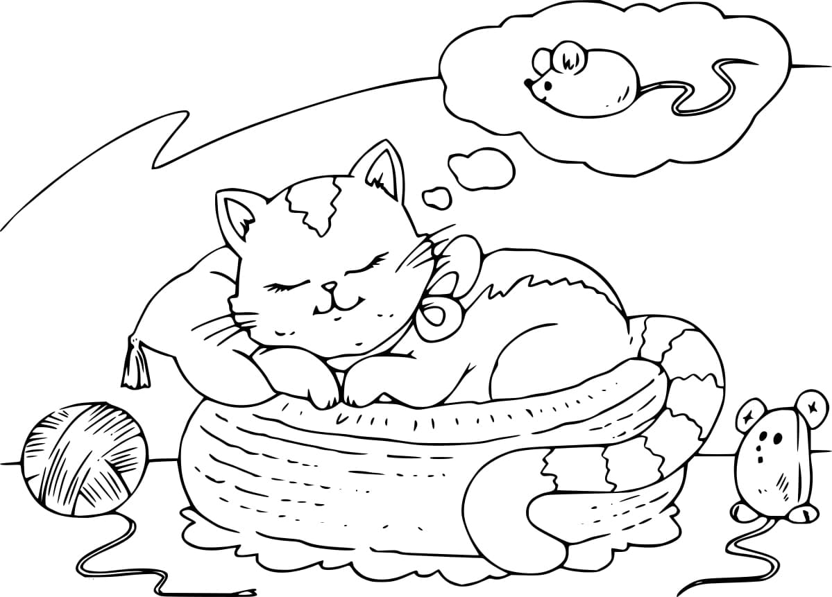 Desenho de Gato Sonhando para Colorir