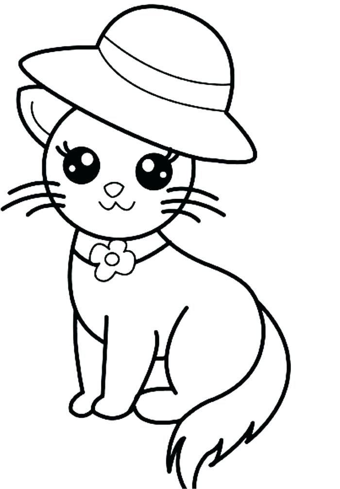 Desenho de Gato Usando Lindo Chapéu para Pintar Grátis