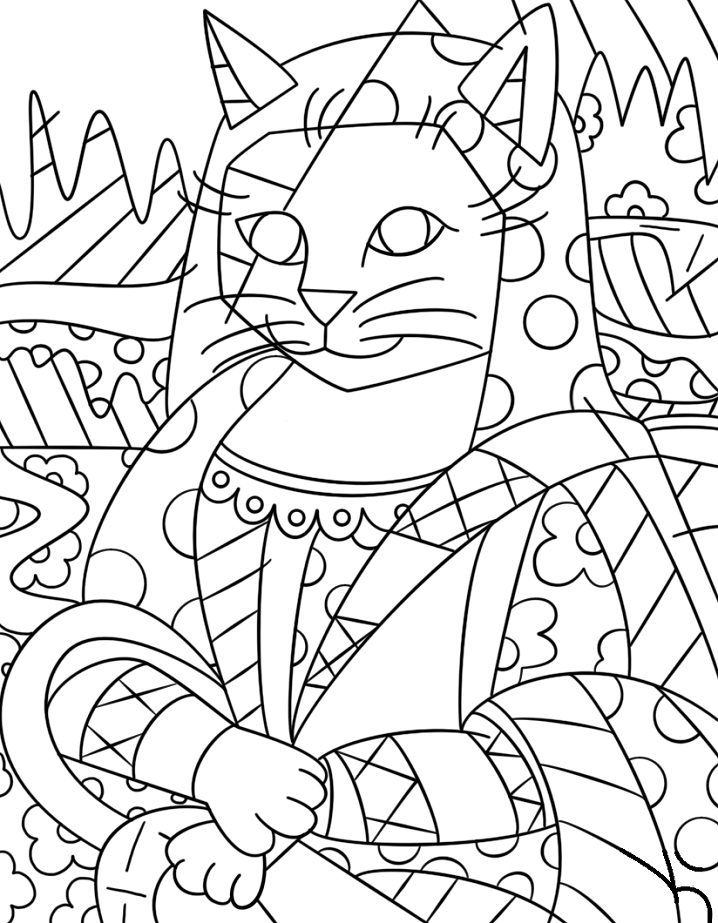 Desenho de Mono Cat do Romero Britto para Colorir