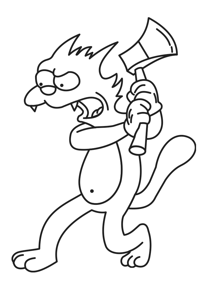 Desenho do Gato dos Simpsons Segurando Machado para Colorir