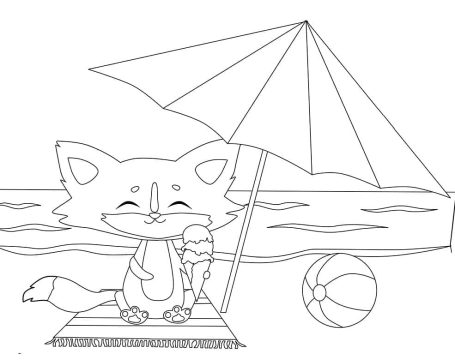 Desenho Gato na Praia para Colorir