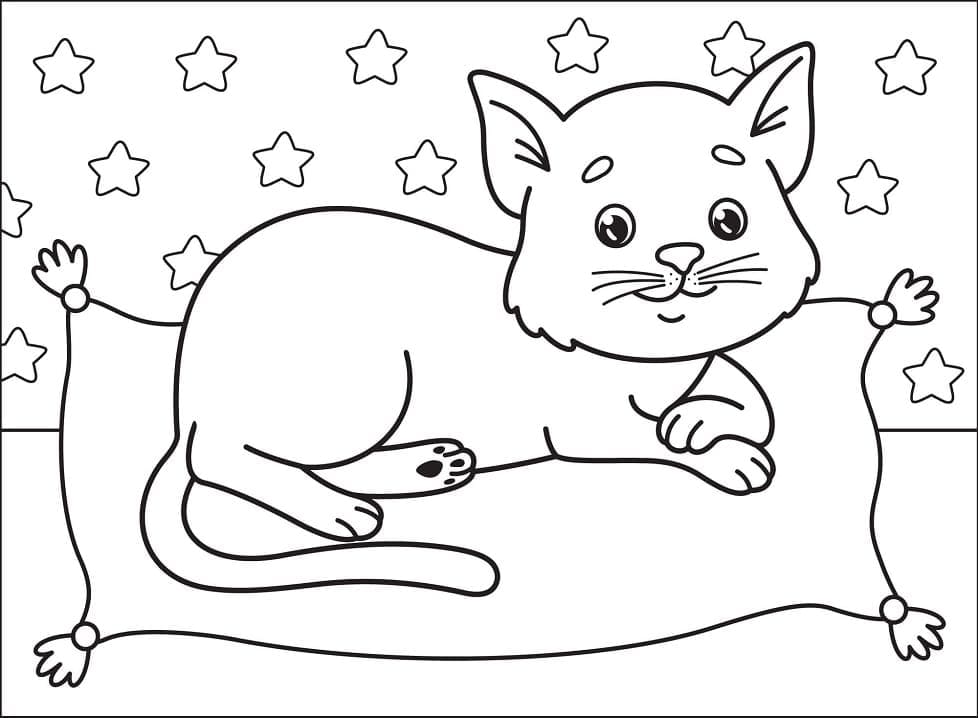 Desenho Gato no Travesseiro para Colorir