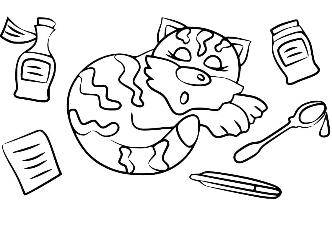 Desenho Imprimivel de Gato Dormindo Tranquilamente para Colorir