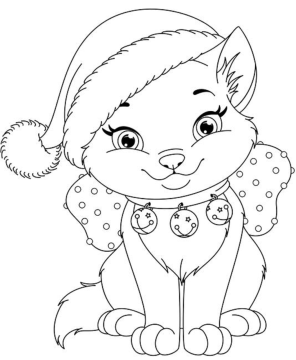 Desenho Natalino de Gato Fofinho para Pintar