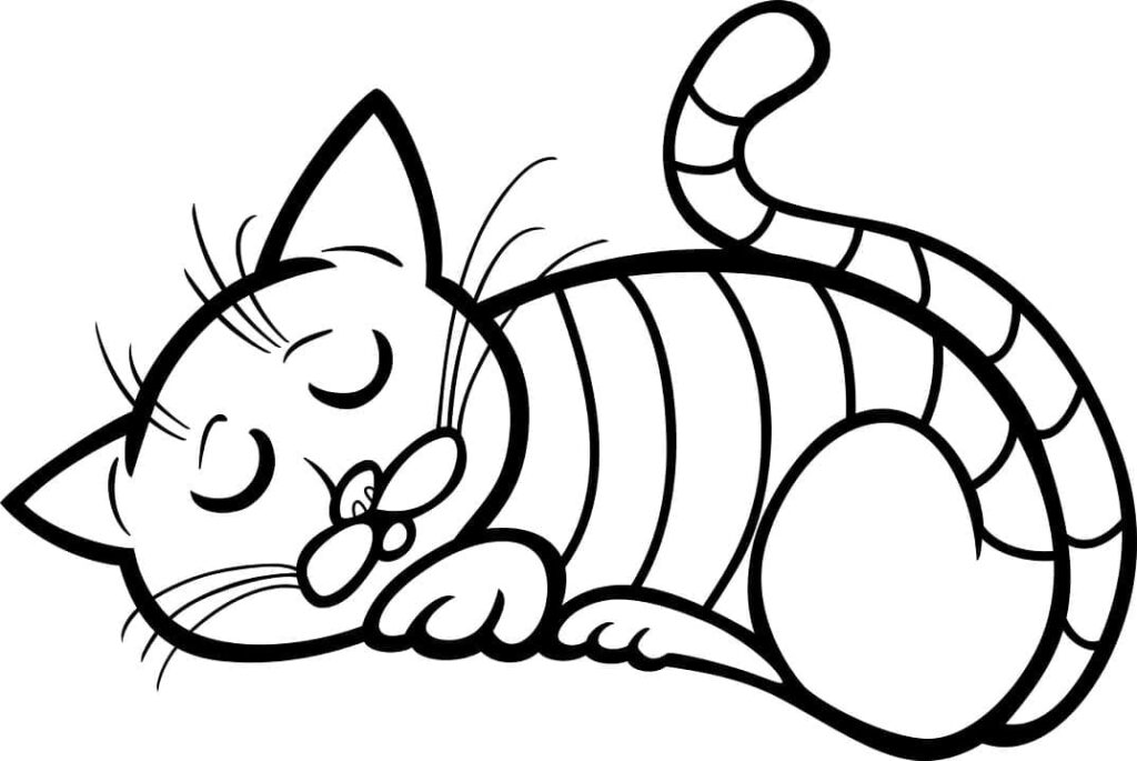 Desenho Pdf de Gato Dormindo para Pintar com Giz de Cera