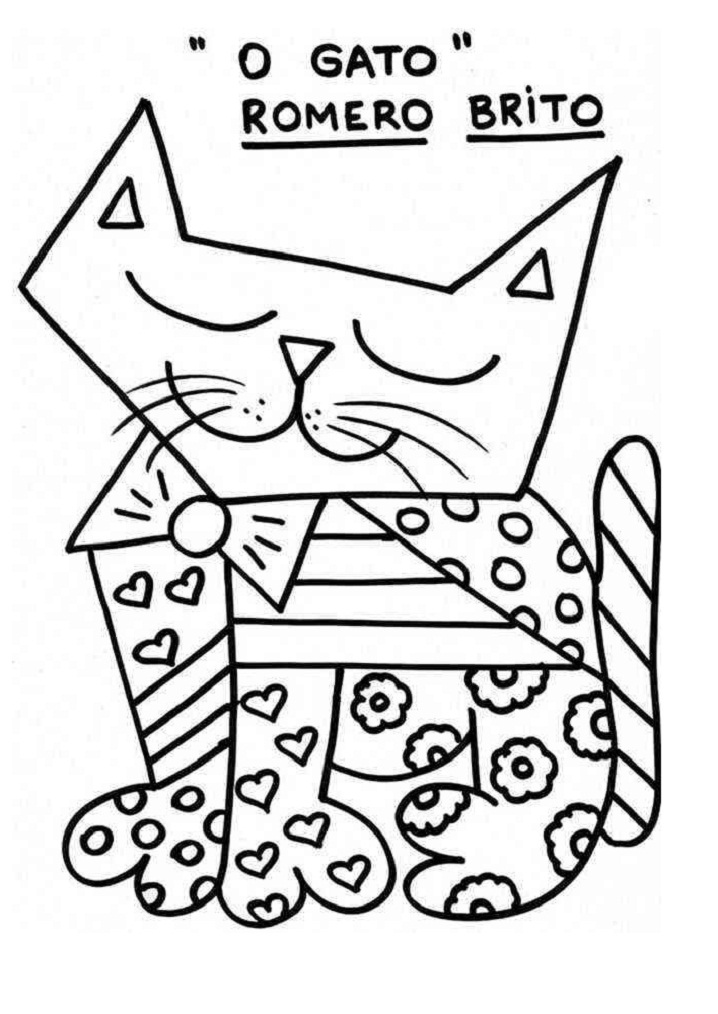 Desenho Pintura do Gato de Romero Brito para Colorir