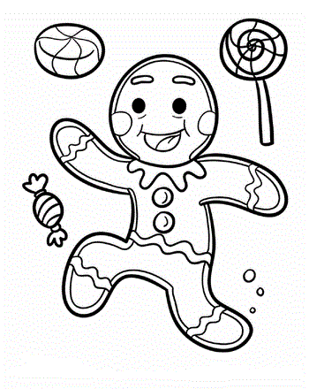 Desenho Pdf de Homem de Gengibre com Doces de Natal para Colorir