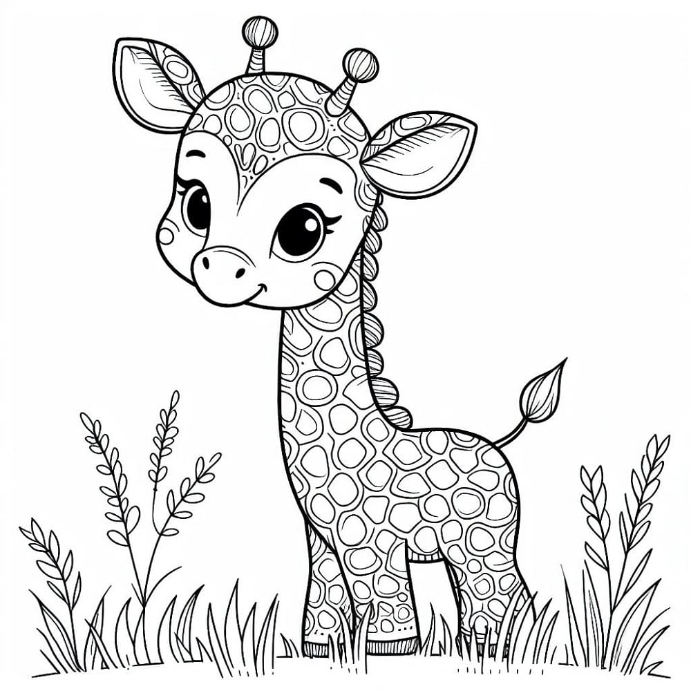 Desenho de Girafa Muito Fofa para Colorir