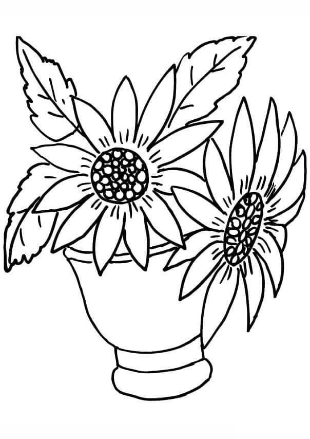 Desenho de Lindo Vaso de Girassóis para Colorir