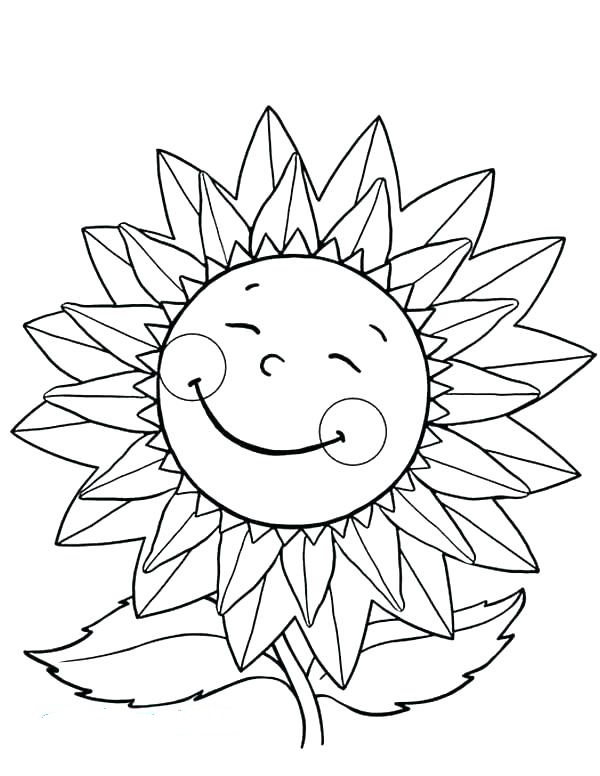 Desenho de Flor de Girassol Muito Fofa e Fácil para Pintar Grátis