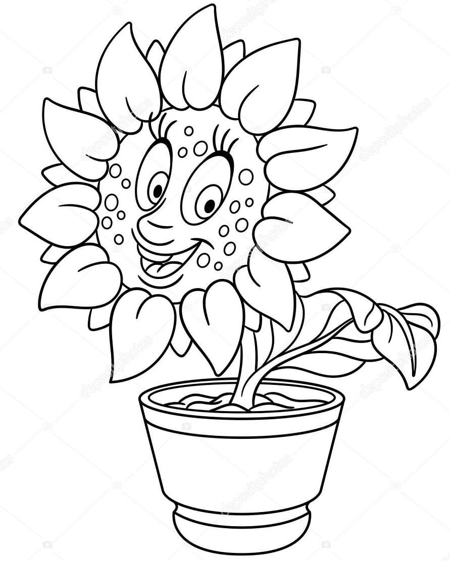Desenho Girassol de Desenho Animado para Colorir