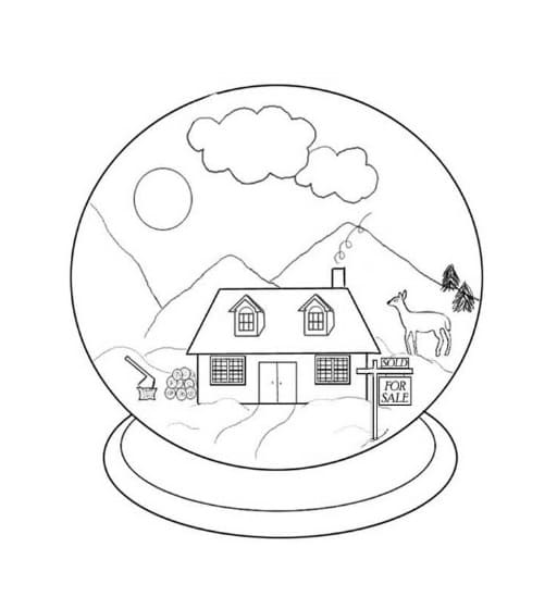 Desenho de Globo de Neve com Árvore para Colorir