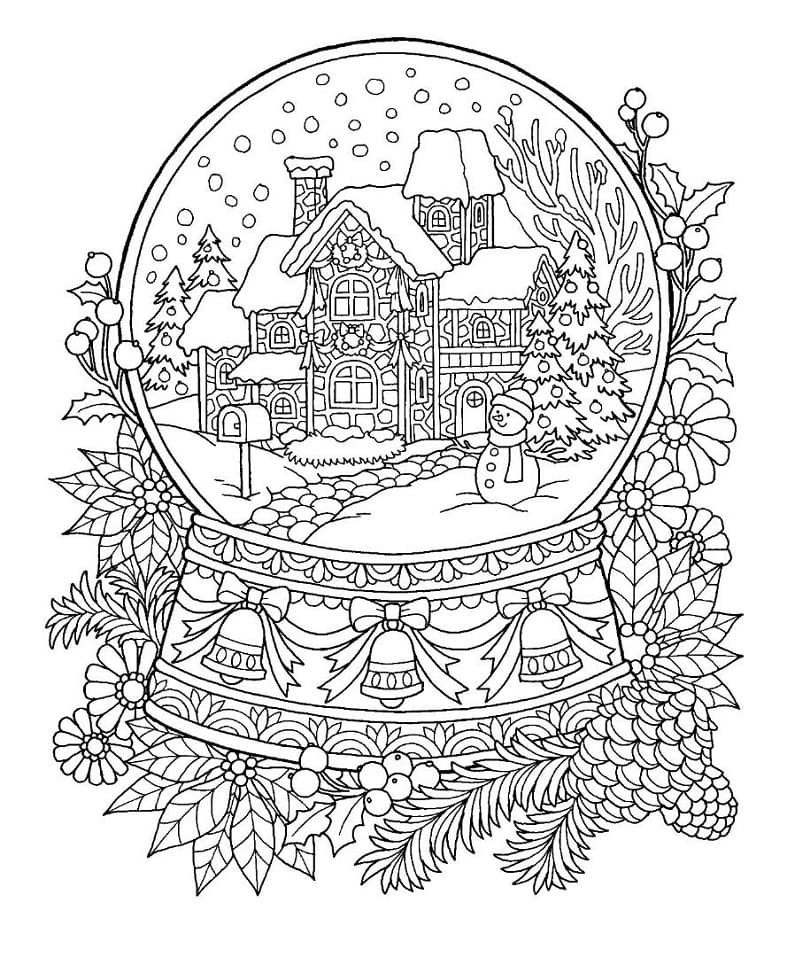 Desenho de Globo de Neve com Casa para Colorir